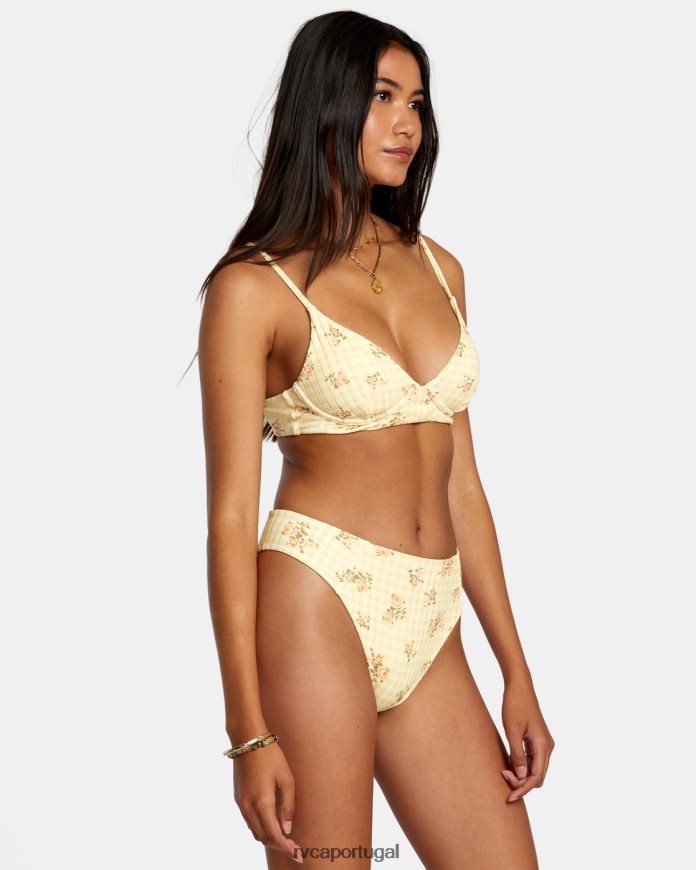 nadar RVCA mulheres calcinha de biquíni atrevida com costela larga dourado N00F2H1244