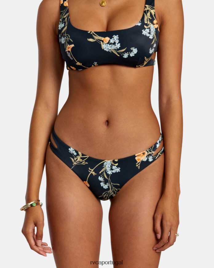 nadar RVCA mulheres calcinha de biquíni atrevida com recorte florido preto N00F2H1202