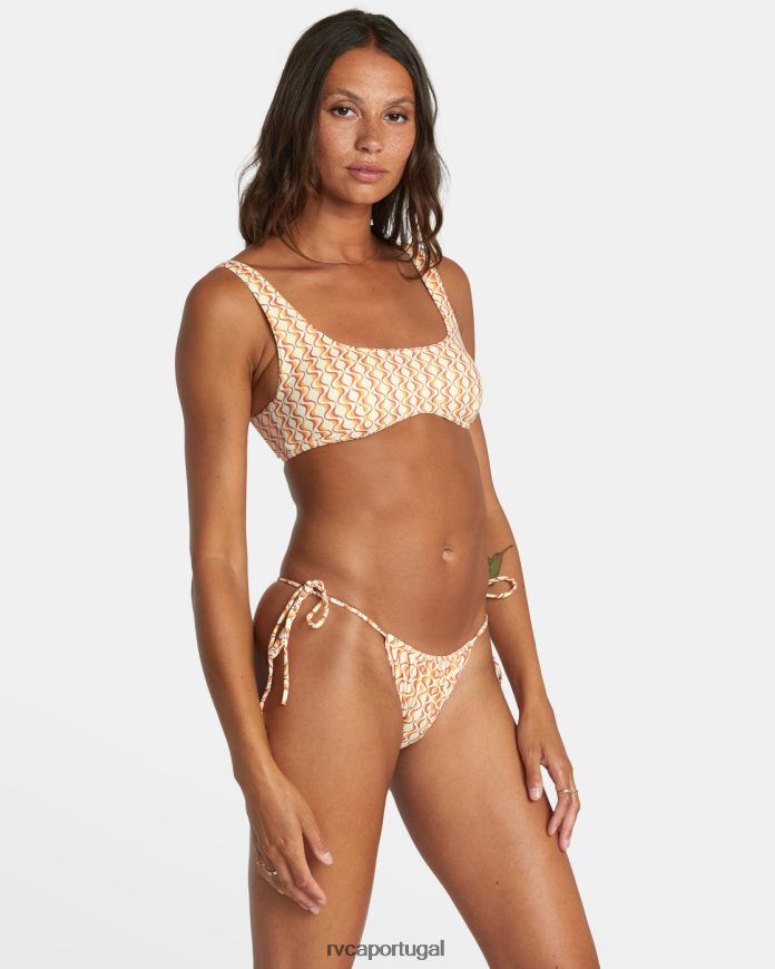 nadar RVCA mulheres calcinha de biquíni francesa média com amarração deslizante óptica brilho N00F2H1606