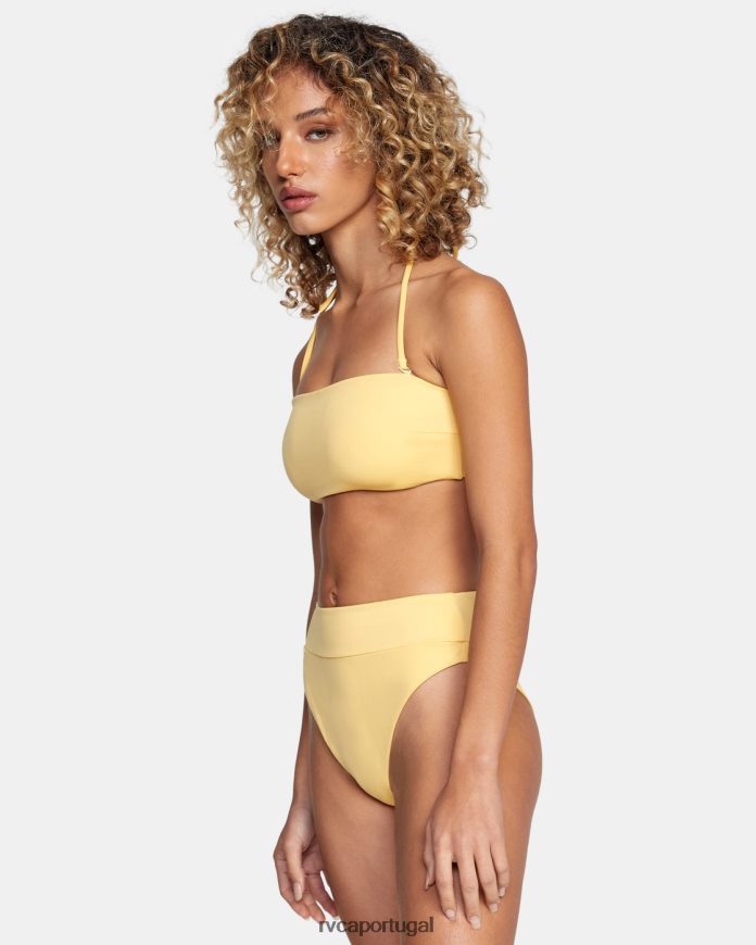 nadar RVCA mulheres parte de baixo de biquíni atrevida de cintura alta ouro N00F2H1698