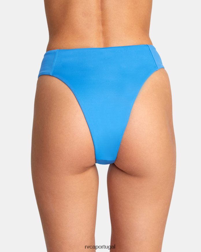 nadar RVCA mulheres parte de baixo de biquíni atrevida de cintura alta sólida esmalte azul N00F2H1350