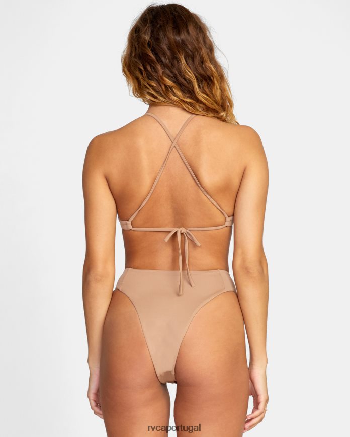 nadar RVCA mulheres parte de baixo de biquíni atrevida de cintura alta sólida madeira N00F2H1349