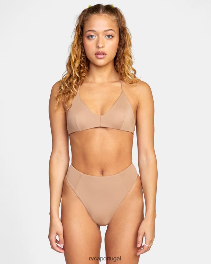 nadar RVCA mulheres parte de baixo de biquíni atrevida de cintura alta sólida madeira N00F2H1349