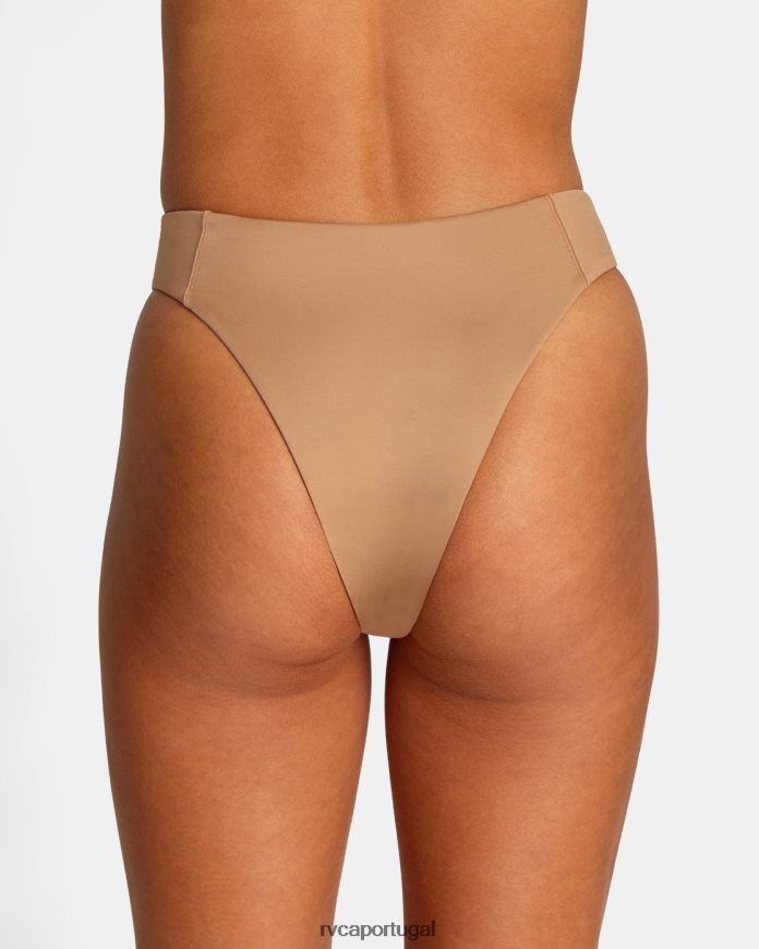 nadar RVCA mulheres parte de baixo de biquíni atrevida de cintura alta sólida madeira N00F2H1349