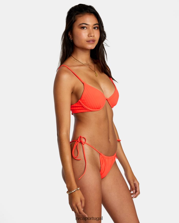 nadar RVCA mulheres parte de baixo de biquíni com listras sólidas vermelho néon N00F2H1230