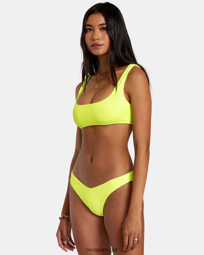 nadar RVCA mulheres parte de baixo de biquíni com textura de sulcos e perna alta Neon amarelo N00F2H1101