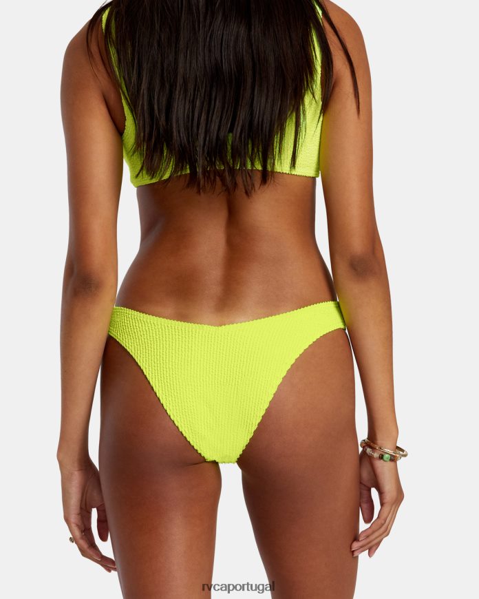 nadar RVCA mulheres parte de baixo de biquíni com textura de sulcos e perna alta Neon amarelo N00F2H1101