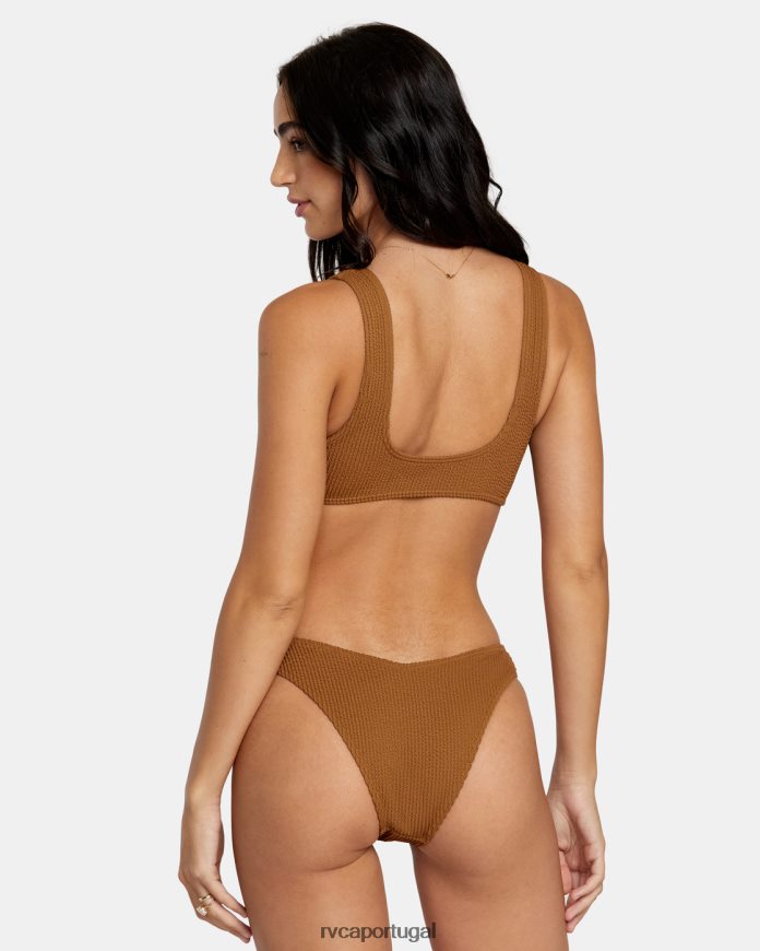 nadar RVCA mulheres parte de baixo de biquíni com textura de sulcos e perna alta Siena N00F2H1252