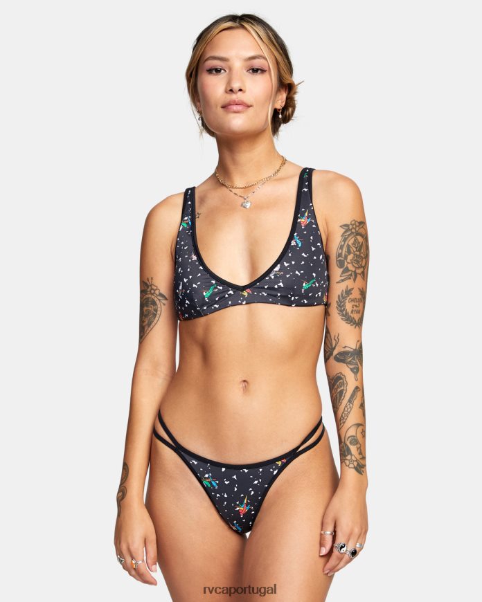 nadar RVCA mulheres Top de biquíni bralette lp x klw uncaged preto N00F2H1684