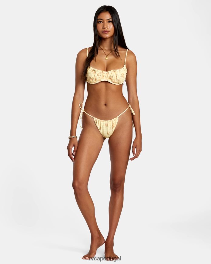 nadar RVCA mulheres top de biquíni bralette com costela larga cottage dourado N00F2H1241