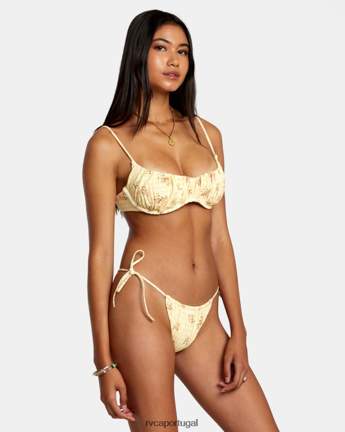 nadar RVCA mulheres top de biquíni bralette com costela larga cottage dourado N00F2H1241