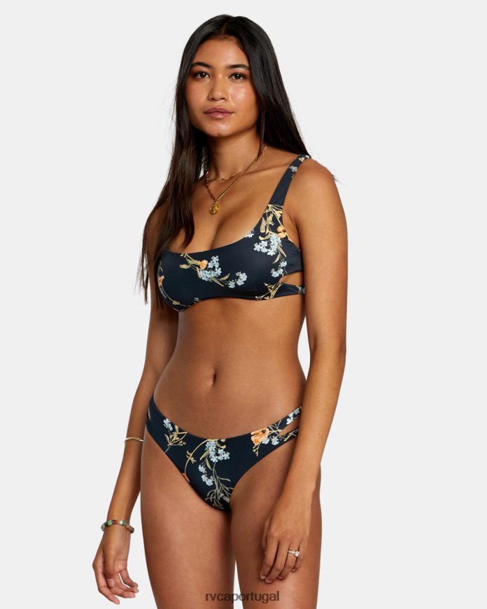 nadar RVCA mulheres top de biquíni bralette com recorte florido preto N00F2H1217