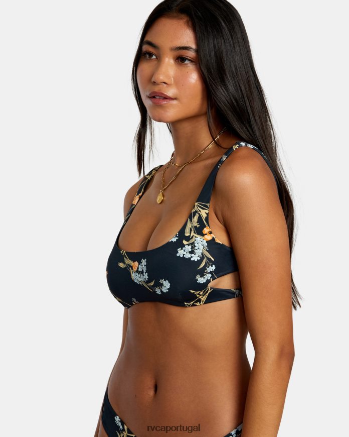 nadar RVCA mulheres top de biquíni bralette com recorte florido preto N00F2H1217