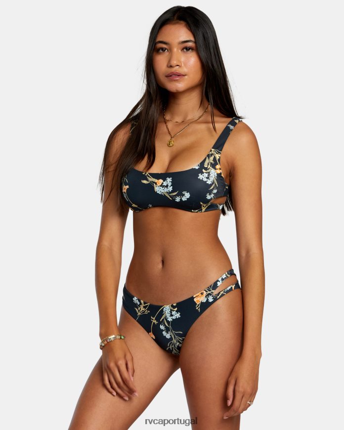 nadar RVCA mulheres top de biquíni bralette com recorte florido preto N00F2H1217