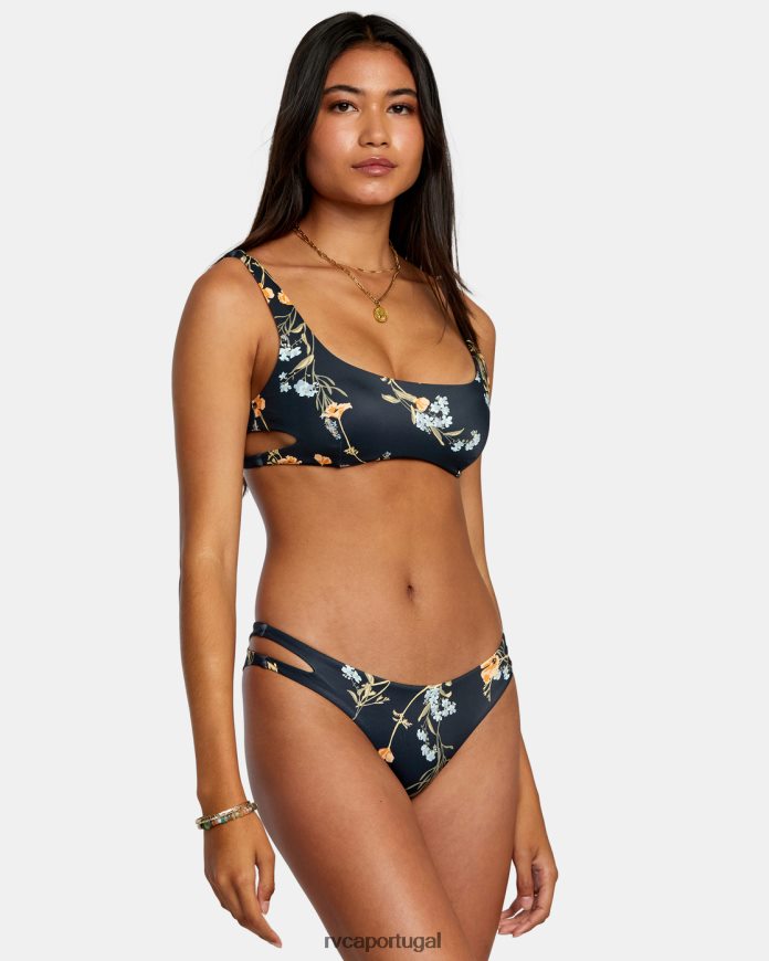 nadar RVCA mulheres top de biquíni bralette com recorte florido preto N00F2H1217