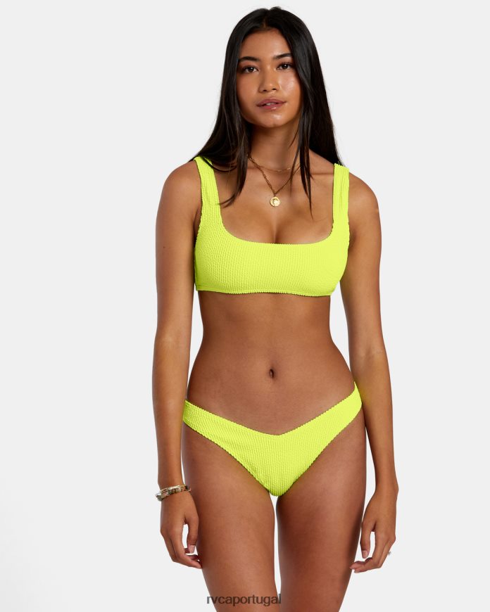 nadar RVCA mulheres top de biquíni bralette com textura de sulcos Neon amarelo N00F2H1108