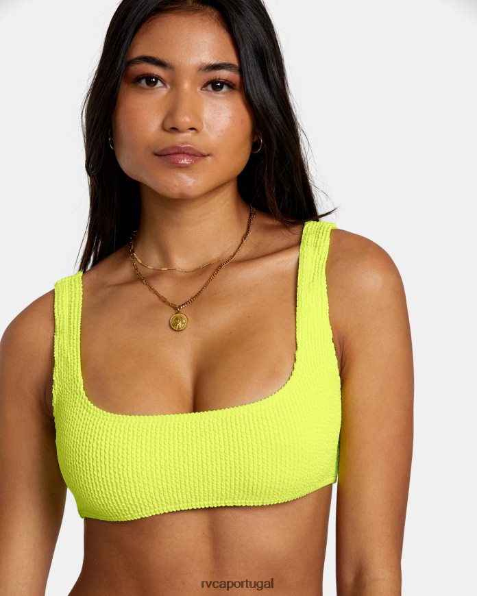 nadar RVCA mulheres top de biquíni bralette com textura de sulcos Neon amarelo N00F2H1108