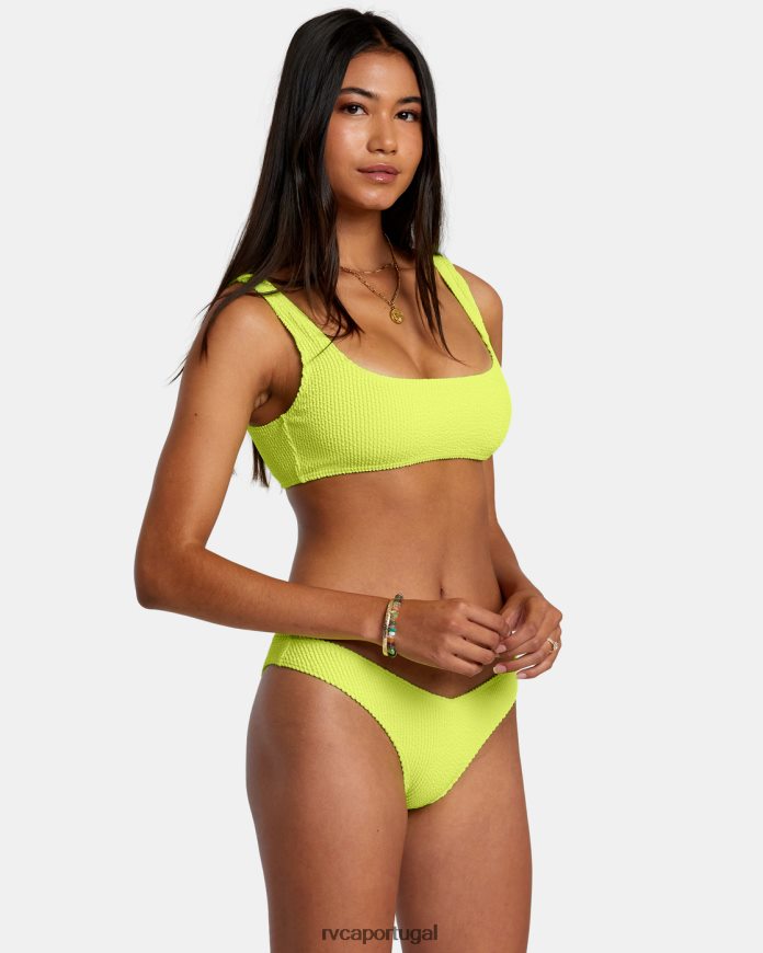 nadar RVCA mulheres top de biquíni bralette com textura de sulcos Neon amarelo N00F2H1108