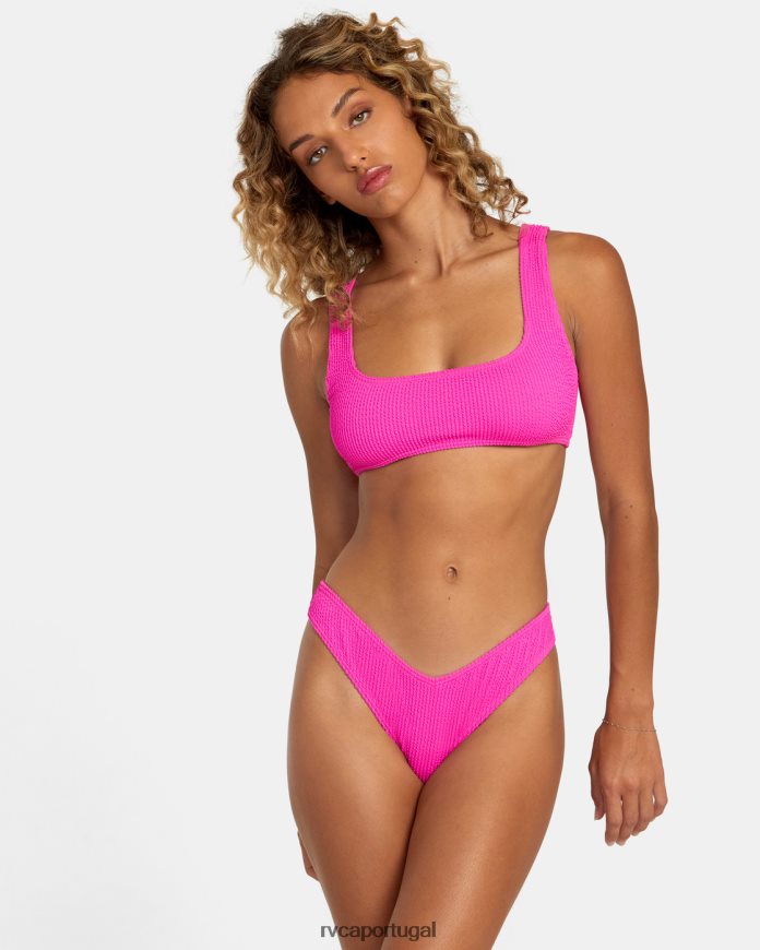 nadar RVCA mulheres top de biquíni bralette com textura de sulcos rosa fluro N00F2H1103