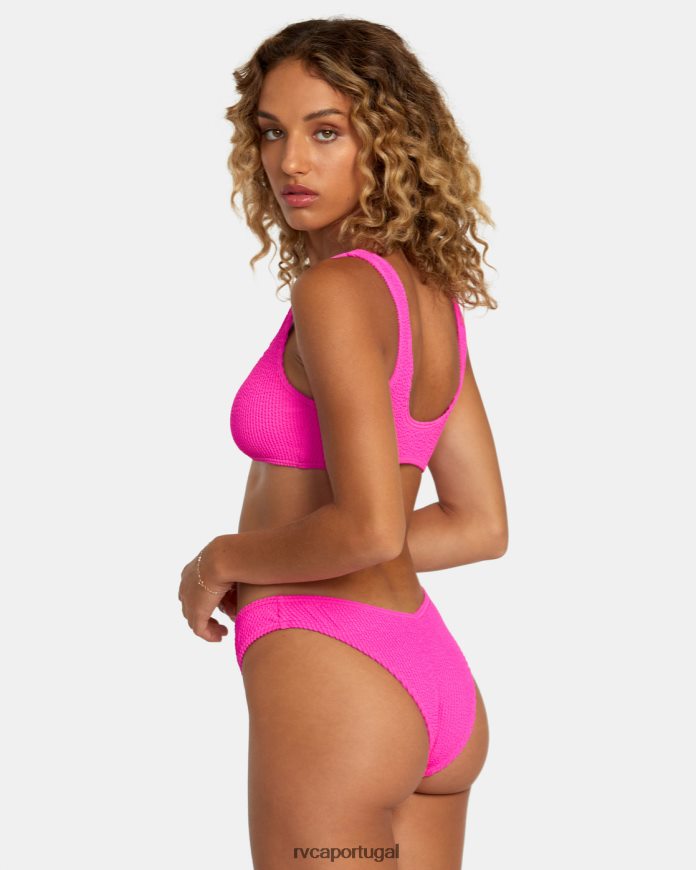 nadar RVCA mulheres top de biquíni bralette com textura de sulcos rosa fluro N00F2H1103