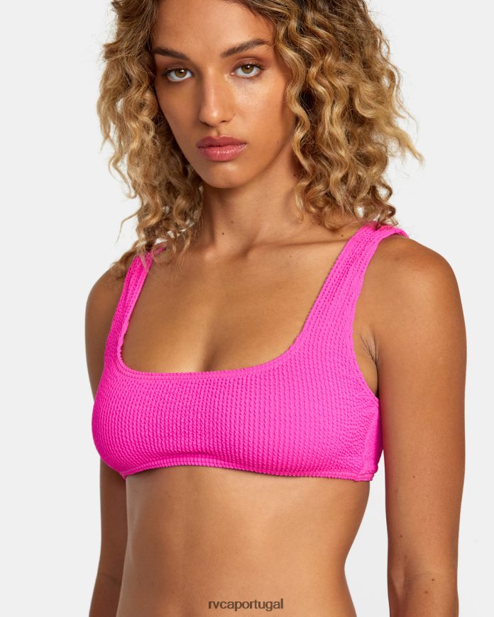 nadar RVCA mulheres top de biquíni bralette com textura de sulcos rosa fluro N00F2H1103