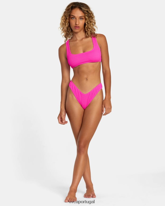 nadar RVCA mulheres top de biquíni bralette com textura de sulcos rosa fluro N00F2H1103
