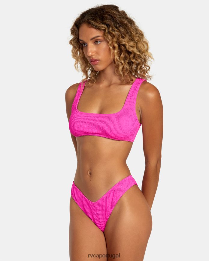 nadar RVCA mulheres top de biquíni bralette com textura de sulcos rosa fluro N00F2H1103