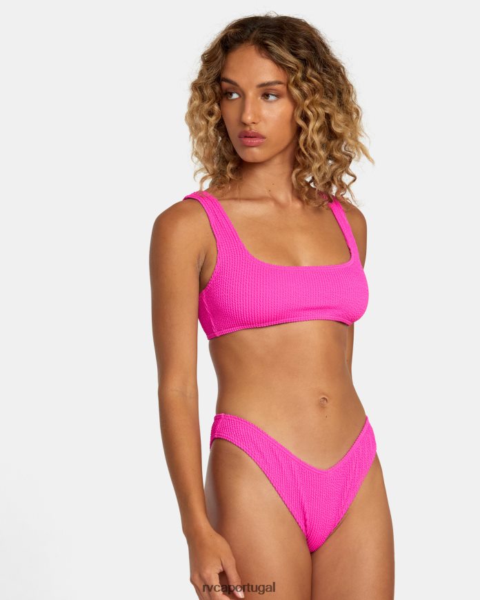 nadar RVCA mulheres top de biquíni bralette com textura de sulcos rosa fluro N00F2H1103