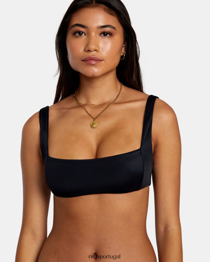 nadar RVCA mulheres top de biquíni bralette quadrado sólido preto N00F2H1296