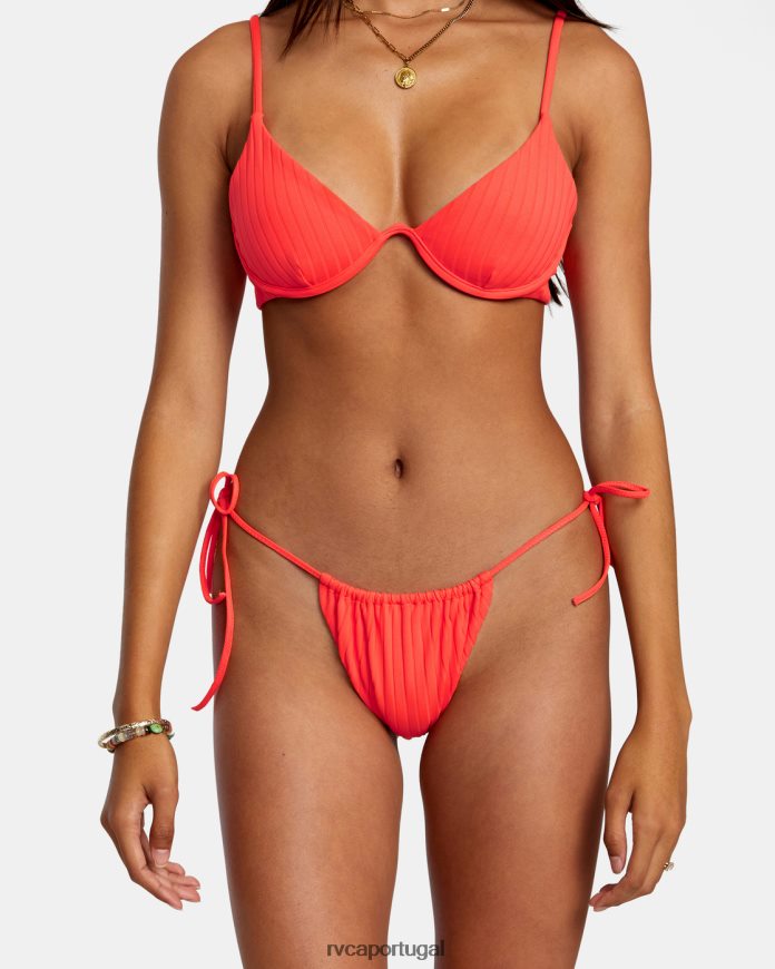 nadar RVCA mulheres top de biquíni com listras sólidas vermelho néon N00F2H1246