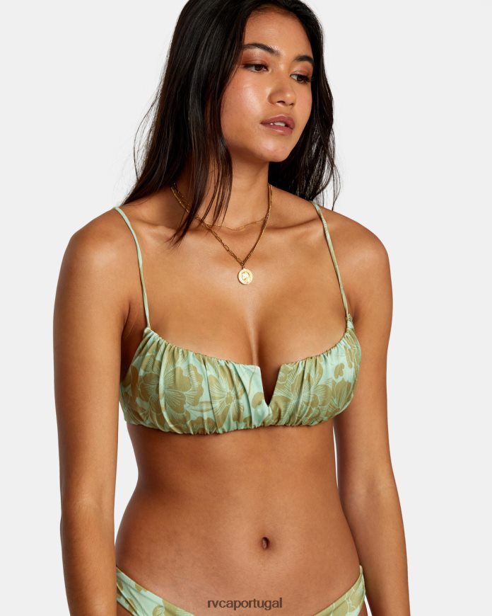 nadar RVCA mulheres top de biquíni com sutiã franzido de linhas finas espuma do mar N00F2H1139
