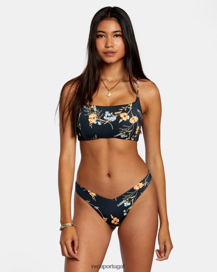 nadar RVCA mulheres top de biquíni crossback com costura florida preto N00F2H1223