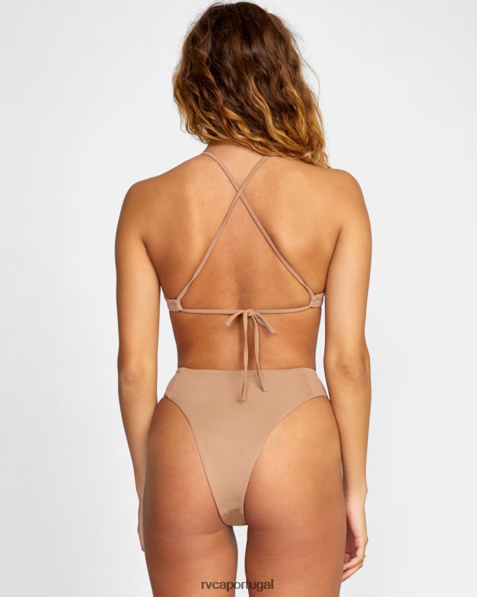 nadar RVCA mulheres top de biquíni cruzado sólido madeira N00F2H1355