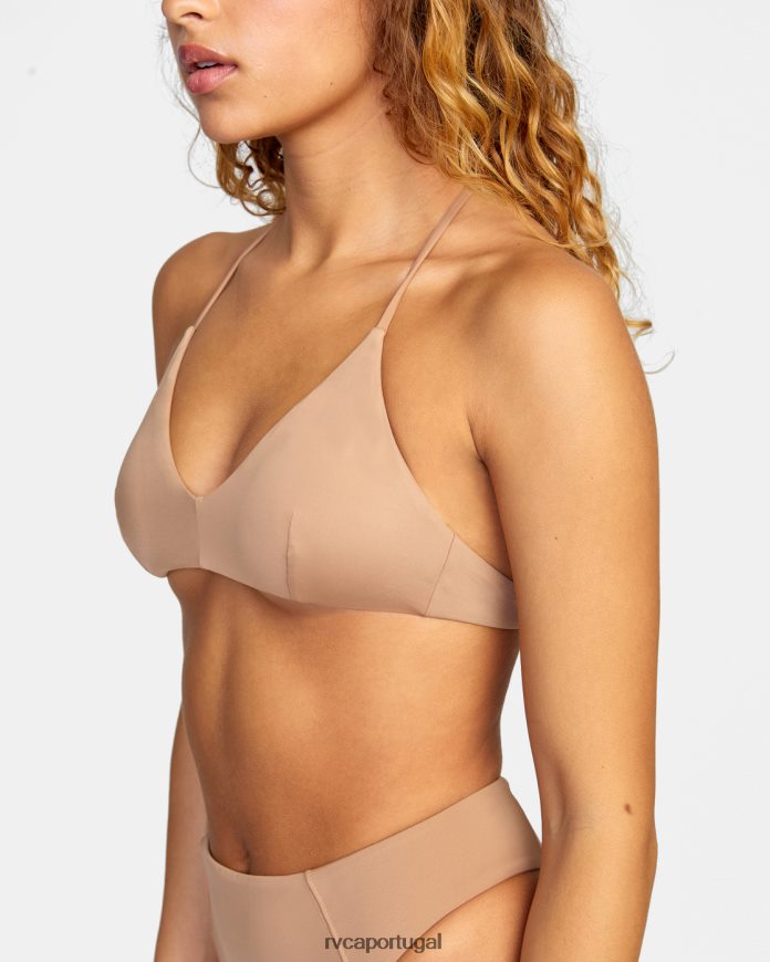 nadar RVCA mulheres top de biquíni cruzado sólido madeira N00F2H1355