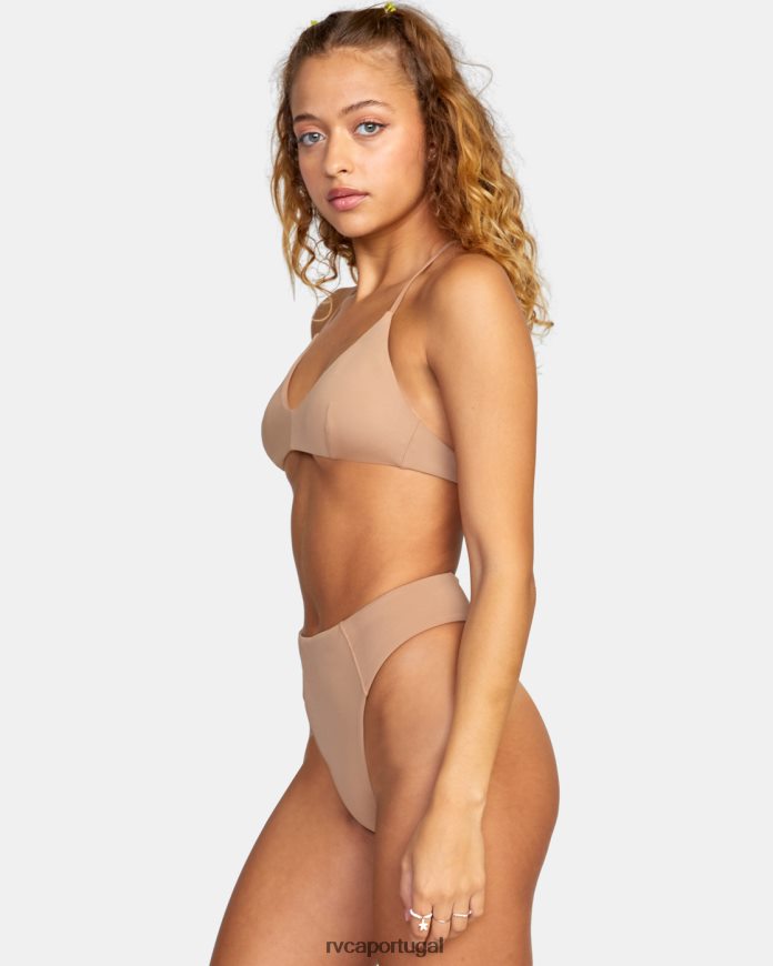 nadar RVCA mulheres top de biquíni cruzado sólido madeira N00F2H1355