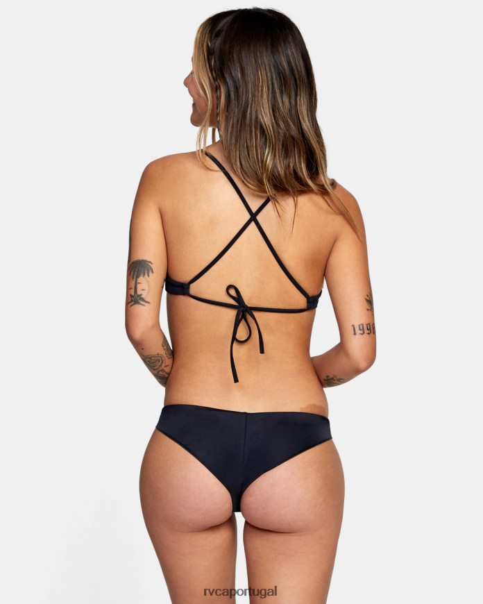 nadar RVCA mulheres top de biquíni cruzado sólido preto N00F2H1097