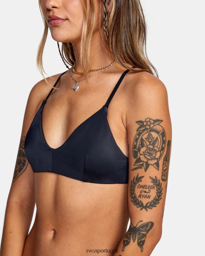nadar RVCA mulheres top de biquíni cruzado sólido preto N00F2H1097