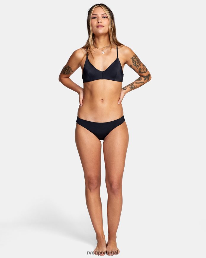 nadar RVCA mulheres top de biquíni cruzado sólido preto N00F2H1097
