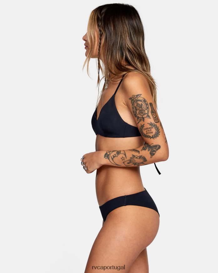 nadar RVCA mulheres top de biquíni cruzado sólido preto N00F2H1097