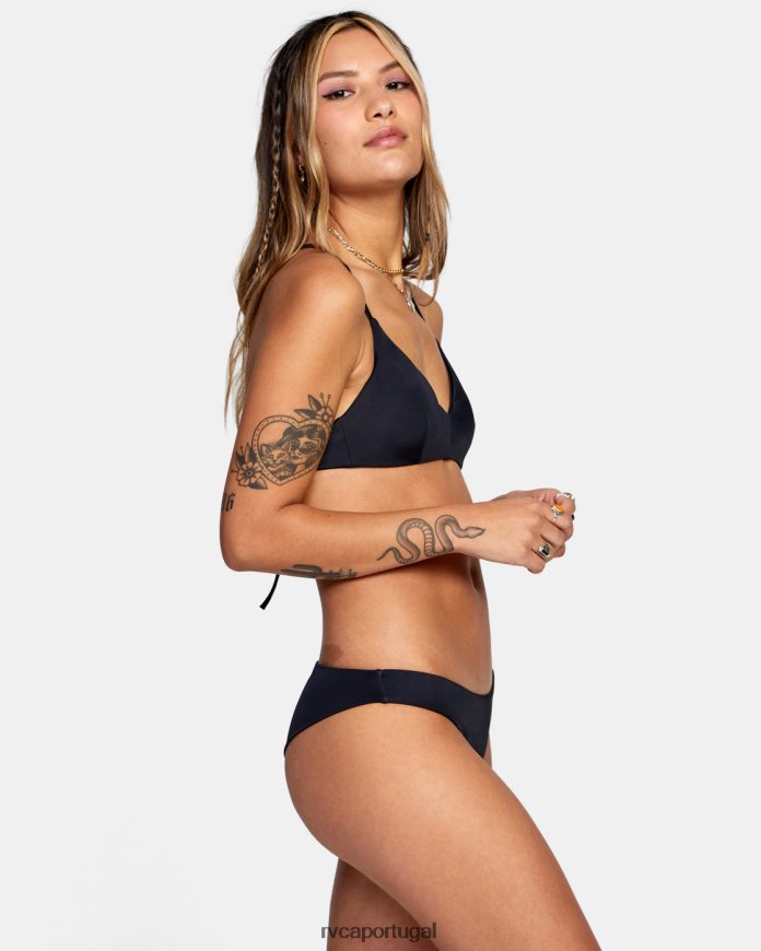 nadar RVCA mulheres top de biquíni cruzado sólido preto N00F2H1097