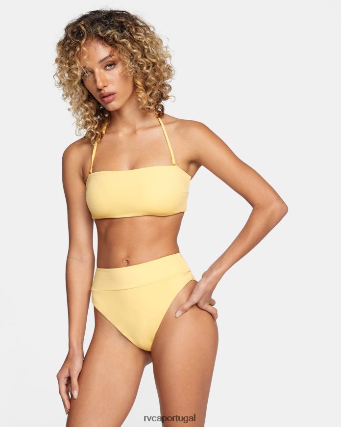nadar RVCA mulheres top de biquíni frente única com amarração nas costas ouro N00F2H1610