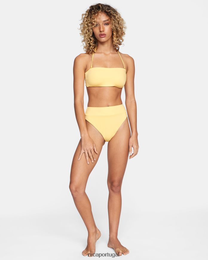 nadar RVCA mulheres top de biquíni frente única com amarração nas costas ouro N00F2H1610