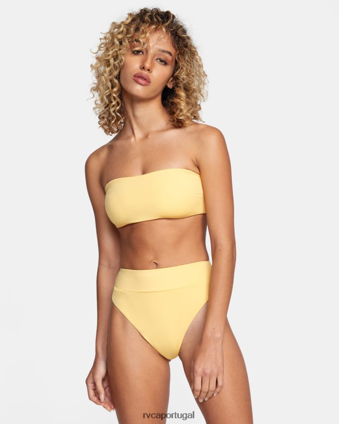 nadar RVCA mulheres top de biquíni frente única com amarração nas costas ouro N00F2H1610
