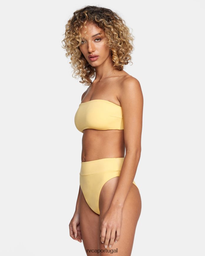 nadar RVCA mulheres top de biquíni frente única com amarração nas costas ouro N00F2H1610