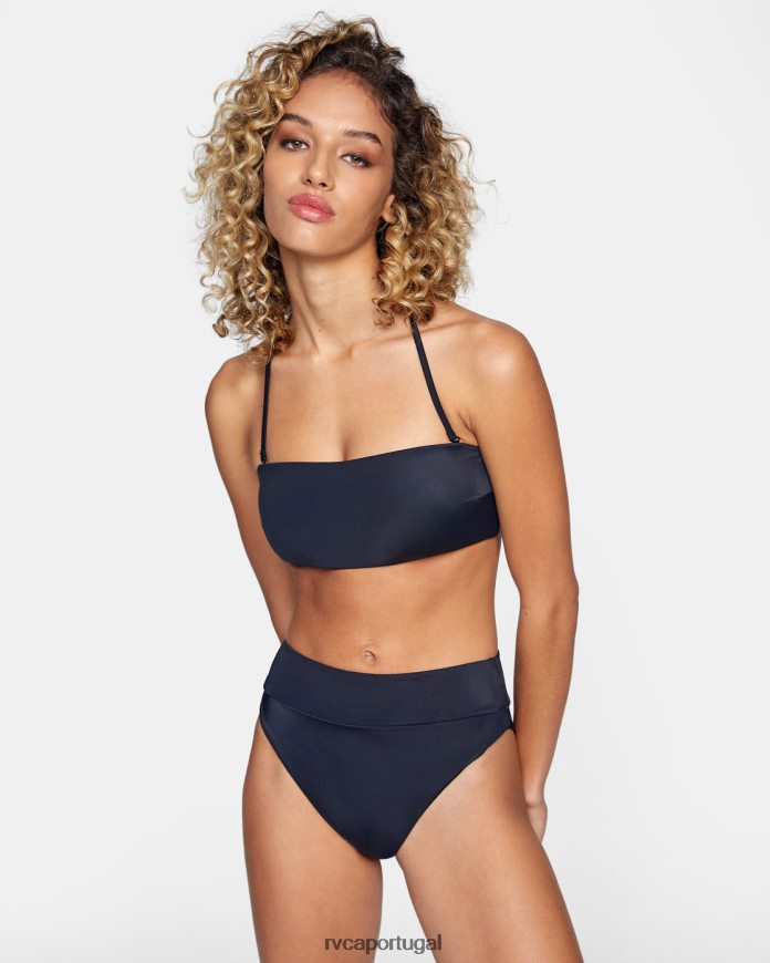 nadar RVCA mulheres top de biquíni frente única com amarração nas costas preto N00F2H1621