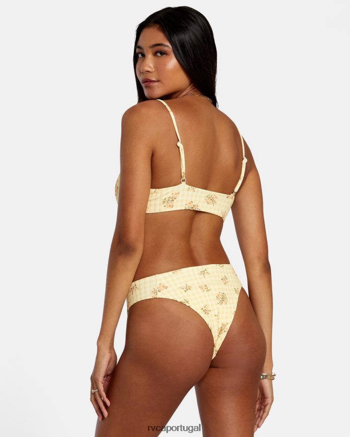 nadar RVCA mulheres top de biquíni triangular com costela larga cottage dourado N00F2H1228