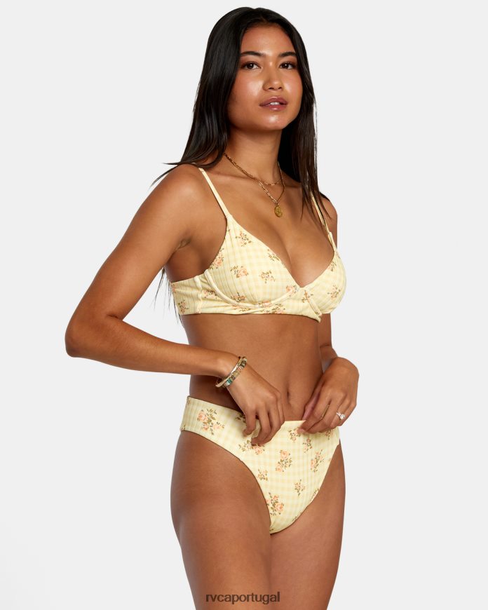 nadar RVCA mulheres top de biquíni triangular com costela larga cottage dourado N00F2H1228