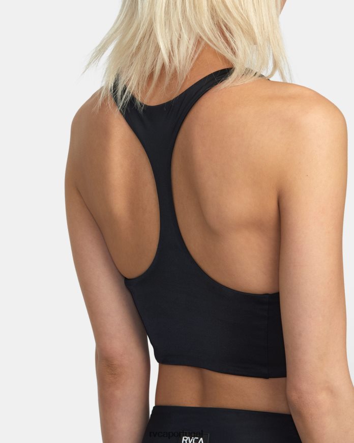 nadar RVCA mulheres top de natação va essencial sólido com gola alta e costas nadador preto N00F2H1305