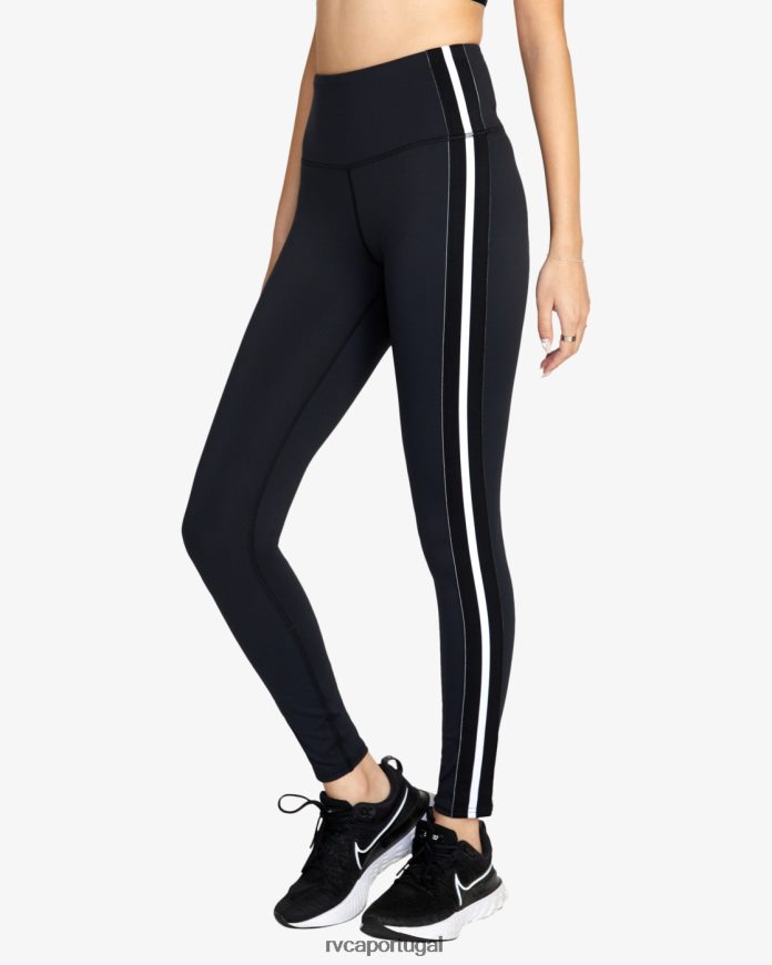roupas RVCA mulheres leggings de treino laterais elásticas preto N00F2H1675