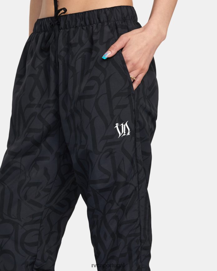 roupas RVCA mulheres thug rose calça jogger técnica preto N00F2H1411